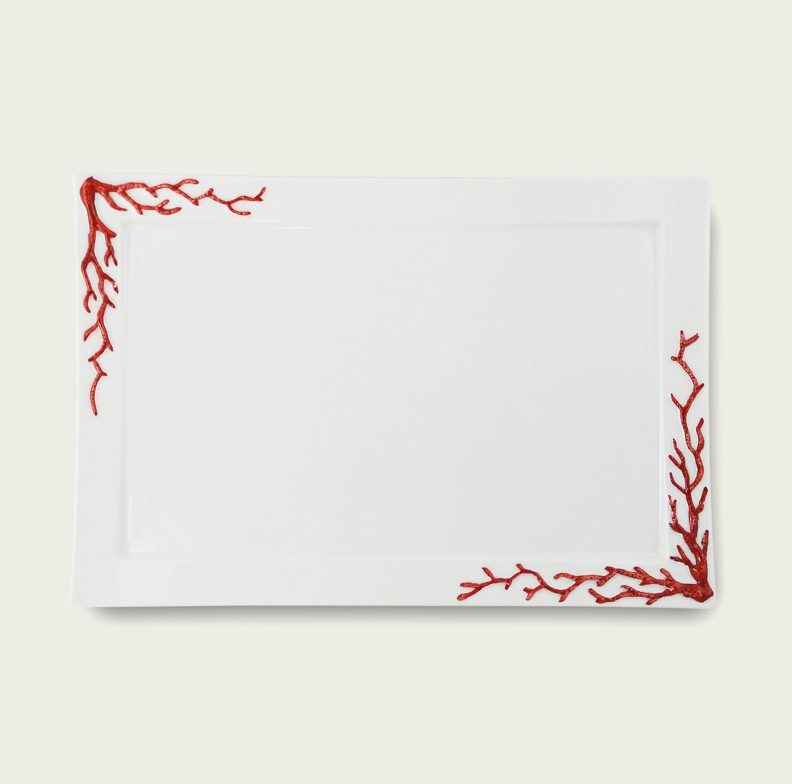 VASSOIO RETTANGOLARE IN PORCELLANA FANTASIA CORAL RED