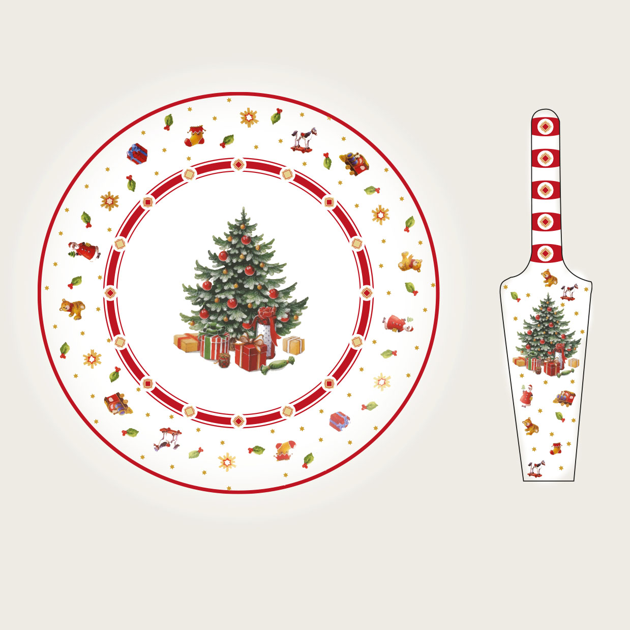 Piatto panettone con paletta christmas tree in porcellana