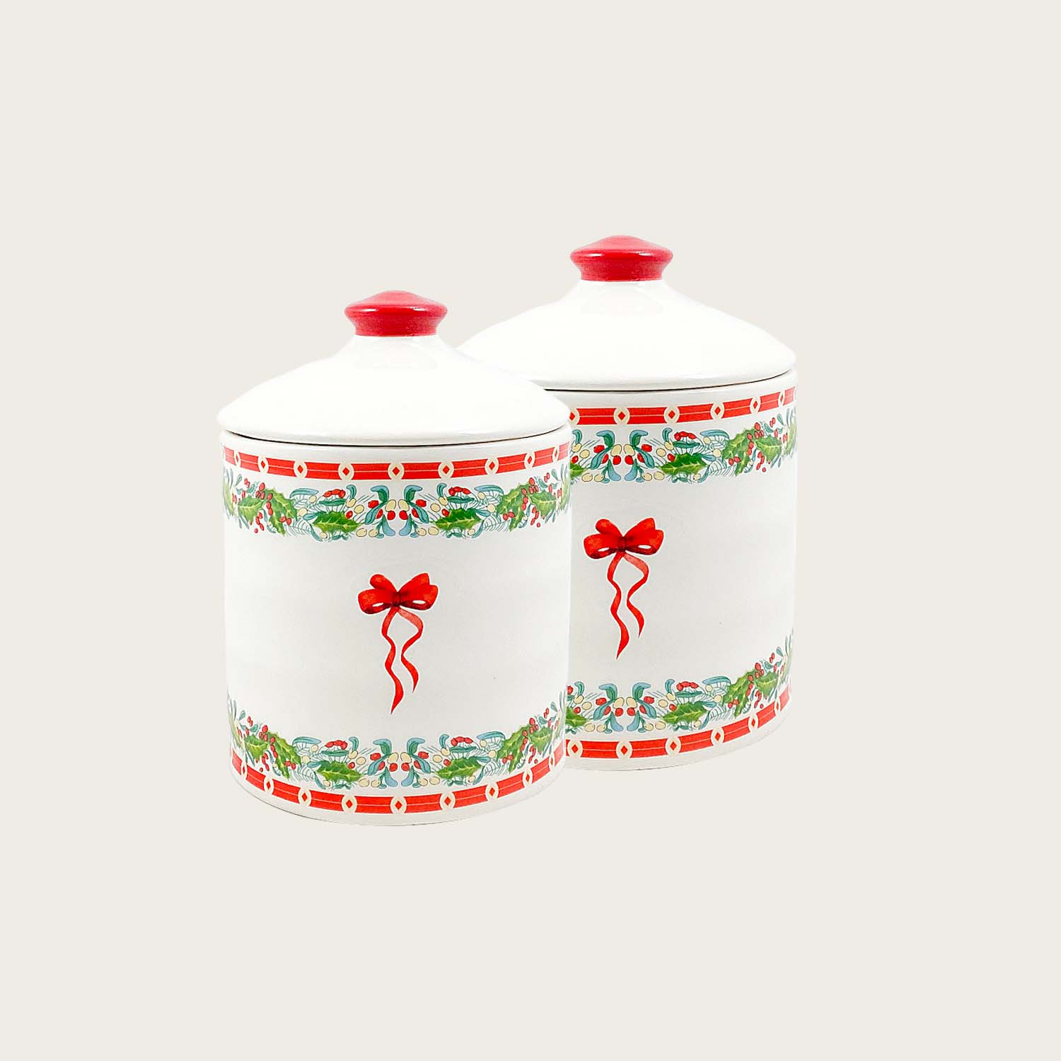 Set 2 barattoli ribbon in ceramica