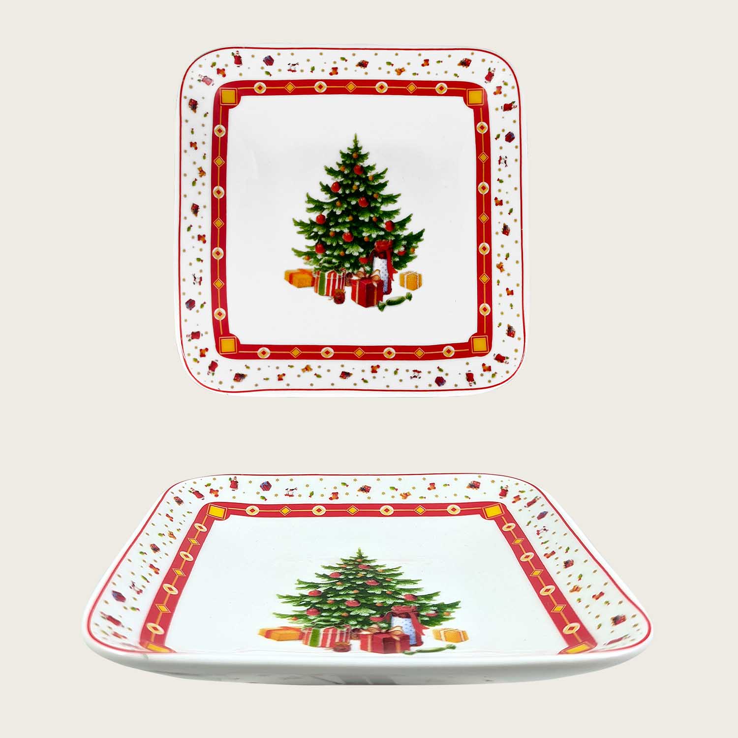 Vassoio quadrato christmas tree in porcellana