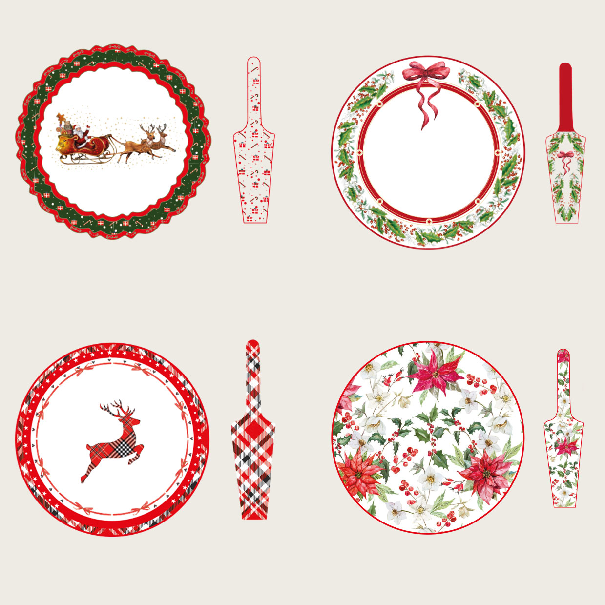 Piatto panettone con paletta decoro natale in porcellana