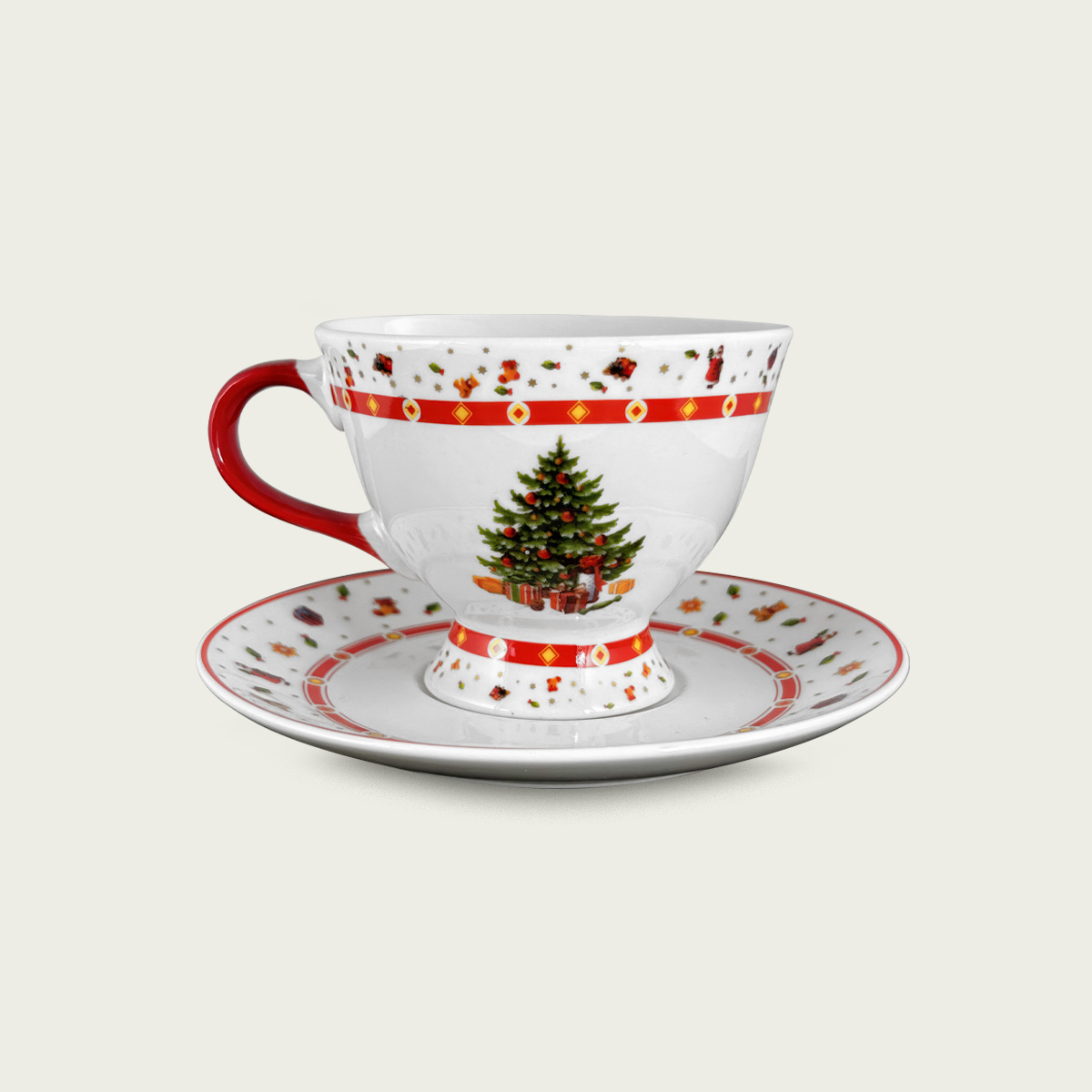 Tazza christmas tree con piattino in porcellana