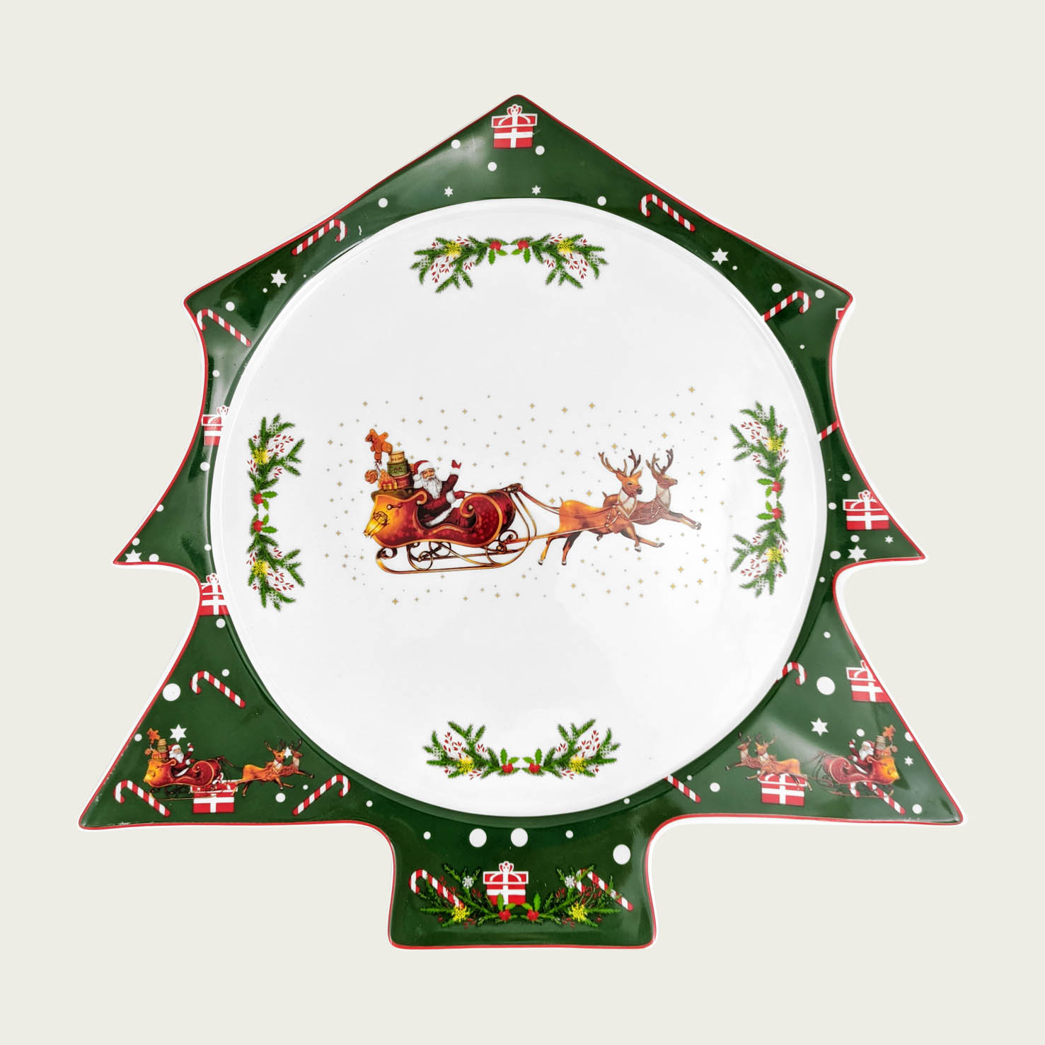 Piatto portata christmas slitta in porcellana