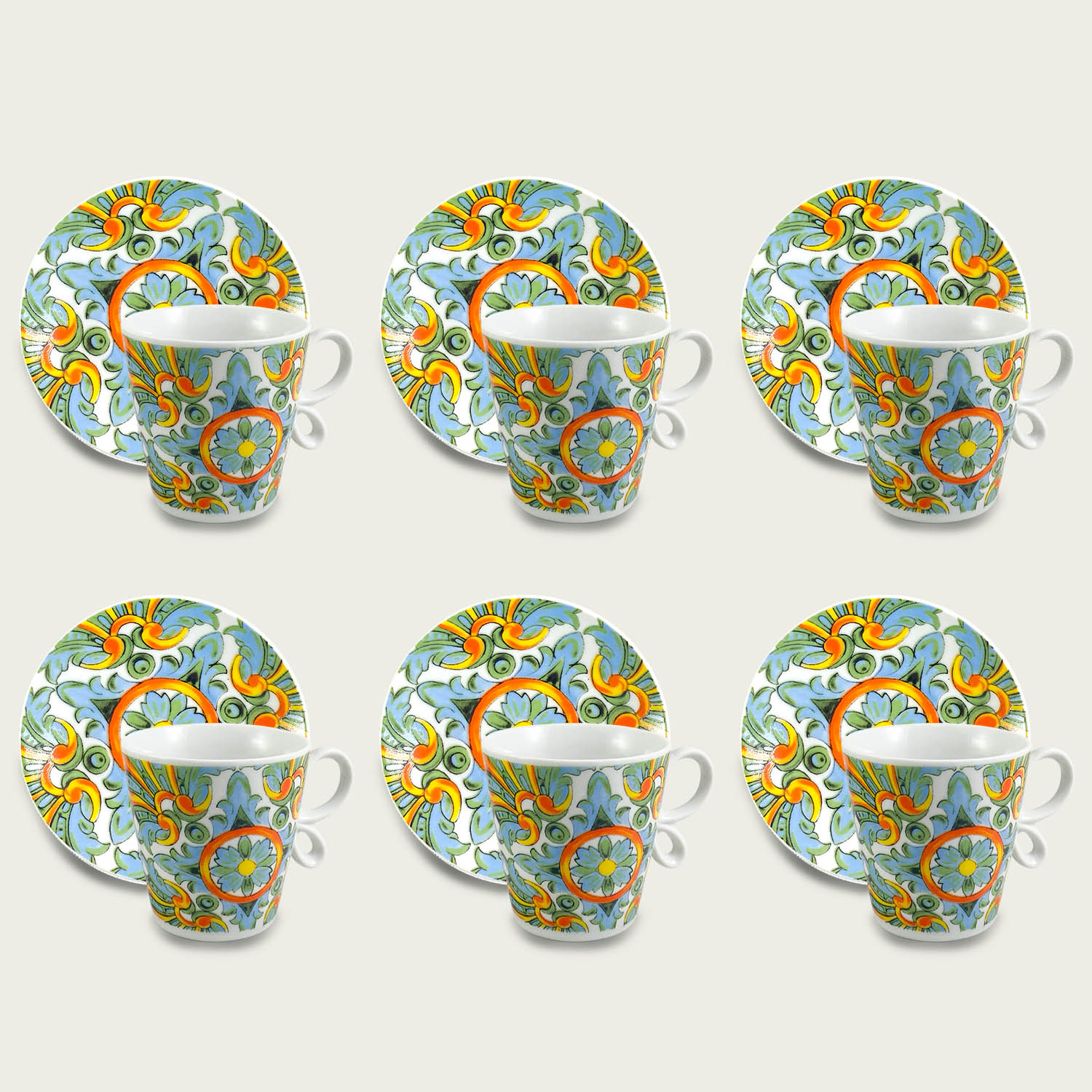 SET 6 TAZZE CAFFE' CON PIATTINO SMERALDO