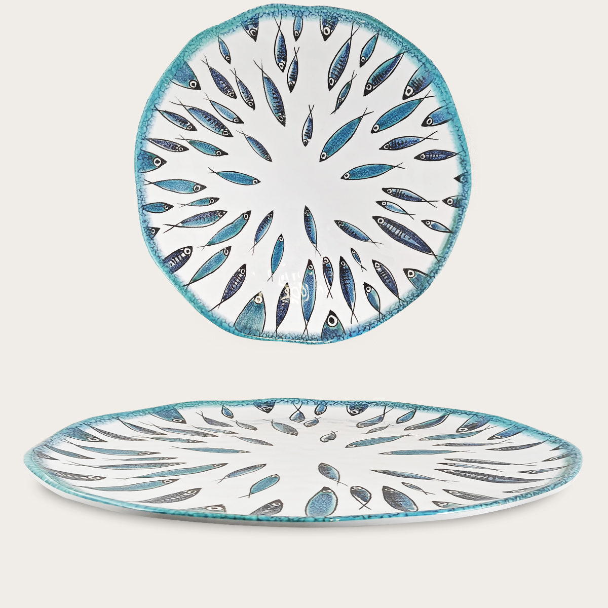 Piatto Rotondo Basso In Melamina Decoro Fish