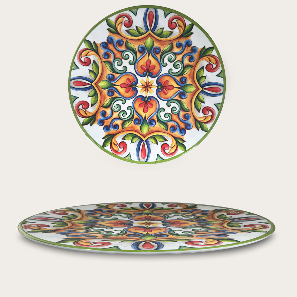 Piatto Rotondo Basso In Melamina Decoro Favignana
