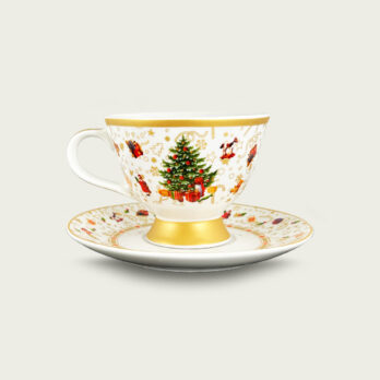 Tazza christmas tree gold con piattino in porcellana
