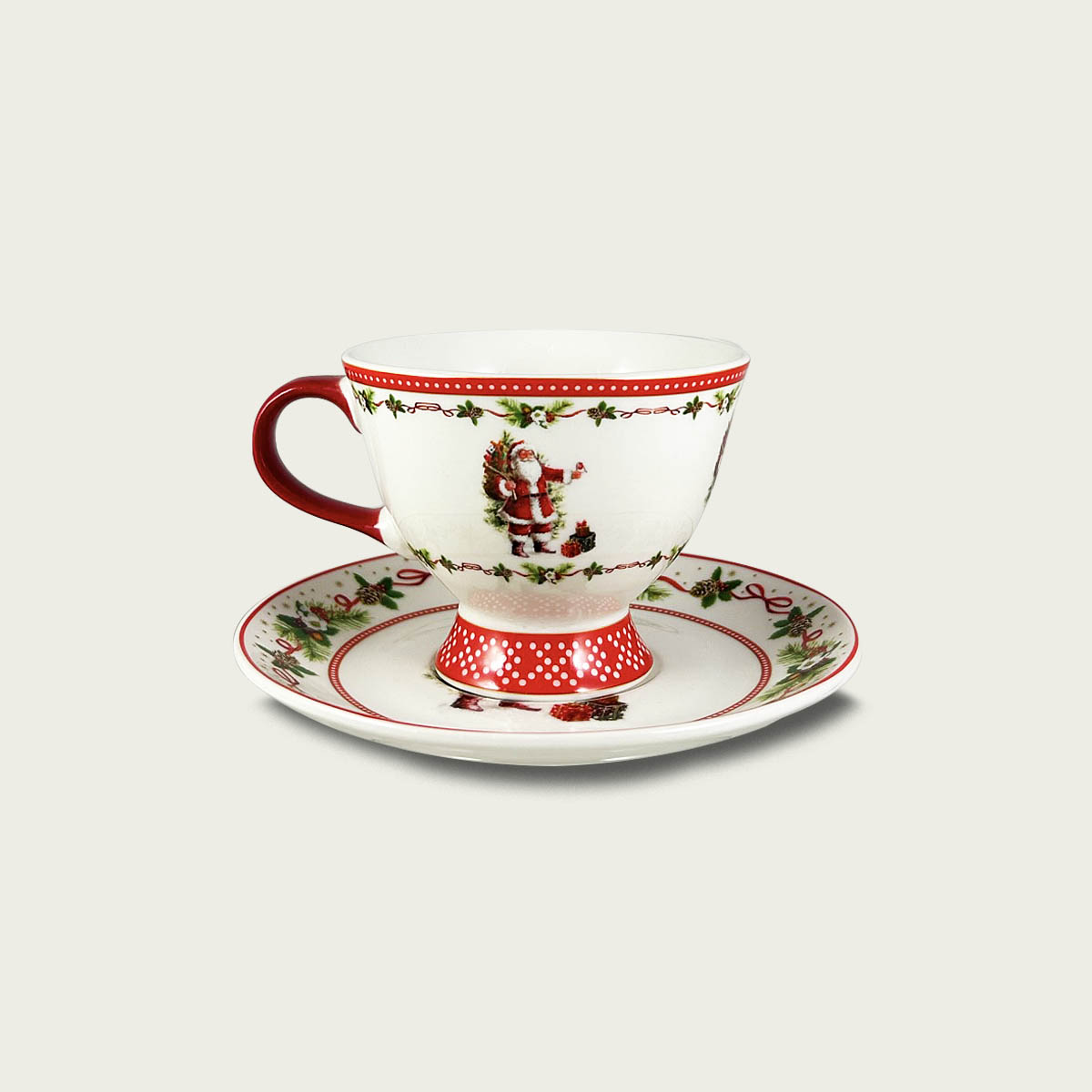 Tazza santa claus con piattino in porcellana