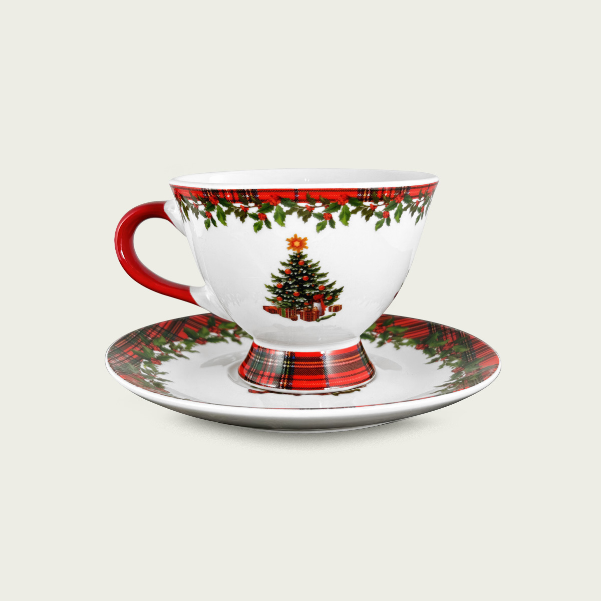 Tazza scottish tree con piattino in porcellana